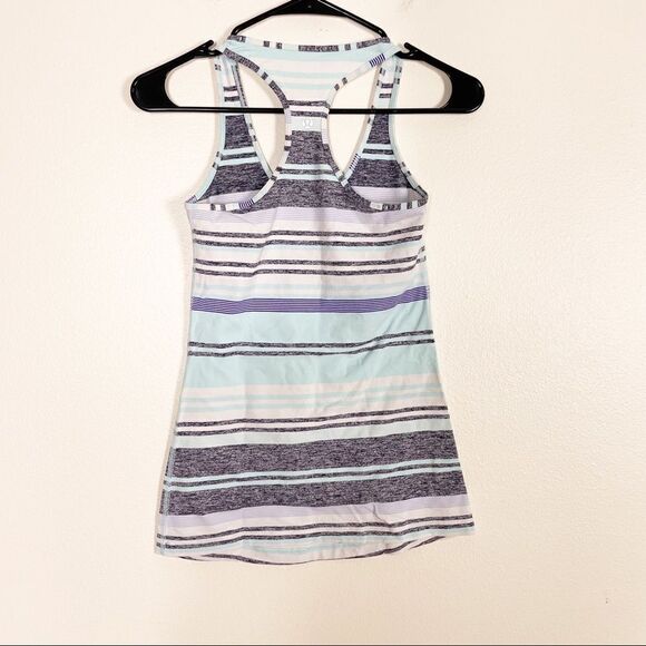 Lululemon White with Grey & Blue Striped Cool Racerback Tank Top - Picture 2 of 7